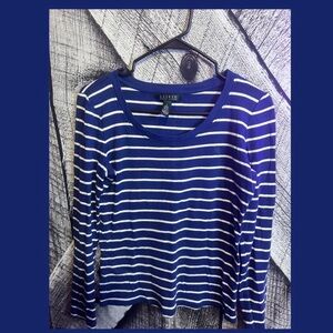 Lauren Ralph Lauren Navy and White Striped Long Sleeve Top